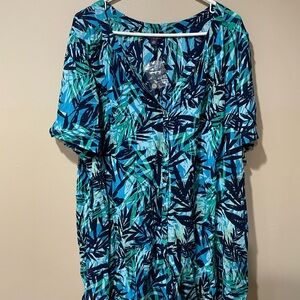 Roaman's short sleeve tropical blues button down shirt ~ NWT ⭐️